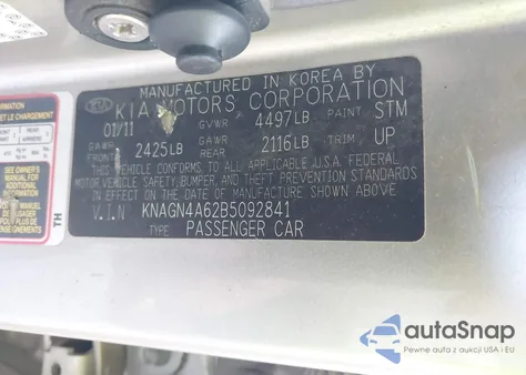 2011 Kia Optima Ex z USA, uszkodzony, nr VIN KNAGN4A62B5092841